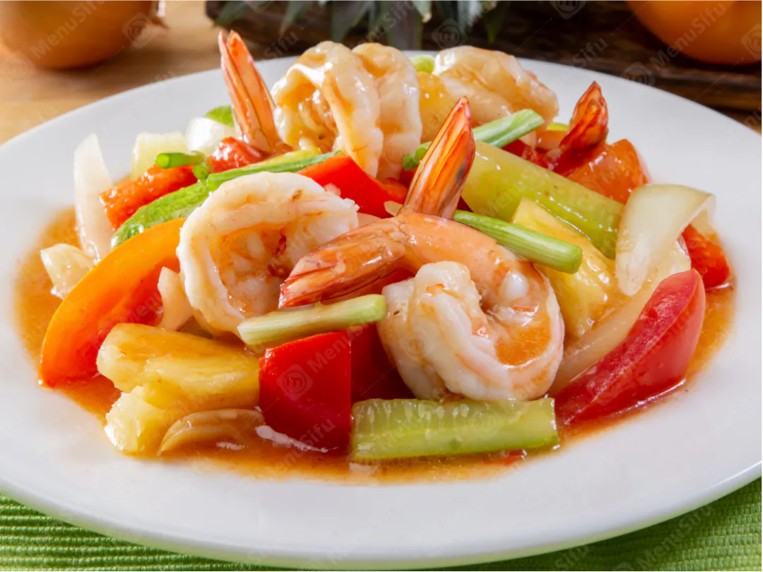 Sweet and sour shrimp stir-fry with veggies at Lucky Garden, a Chinese Restaurant in Cypress Sweet and sour shrimp stir-fry with veggies at Lucky Garden, a Chinese Restaurant in Cypress